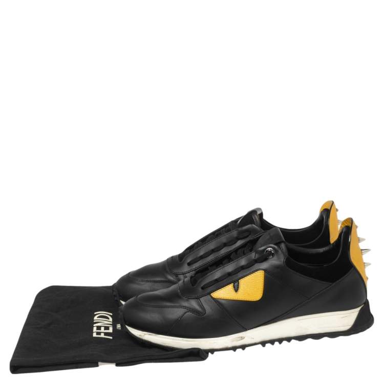 Pre Owned Fendi Black/Yellow Leather Monster Eye Studded Low-Top Sneakers Size 42