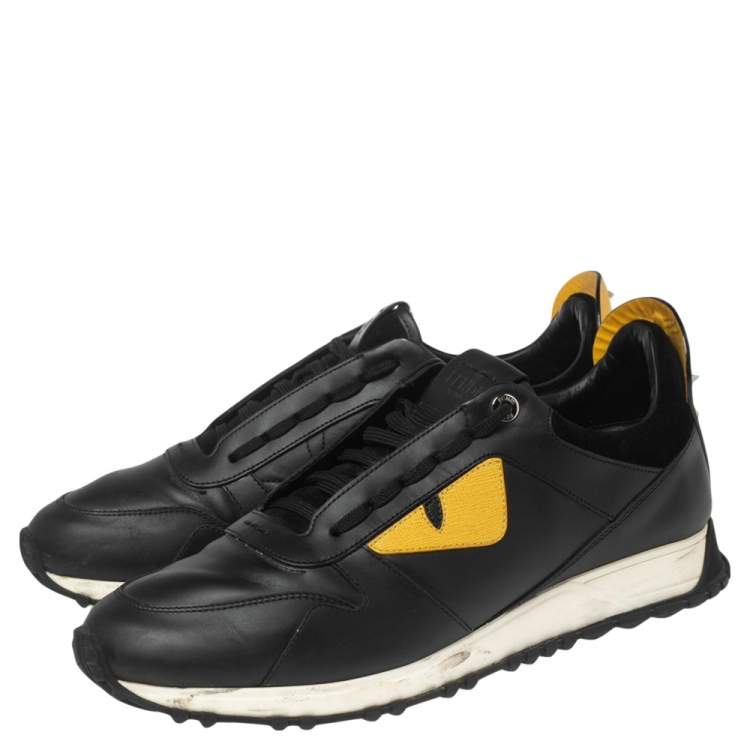 Pre Owned Fendi Black/Yellow Leather Monster Eye Studded Low-Top Sneakers Size 42
