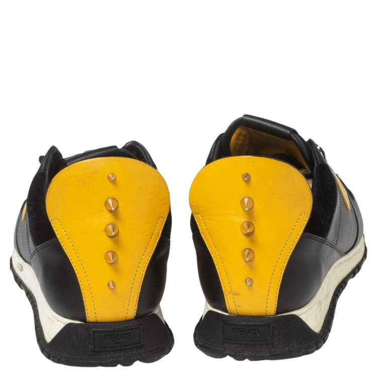 Pre Owned Fendi Black/Yellow Leather Monster Eye Studded Low-Top Sneakers Size 42