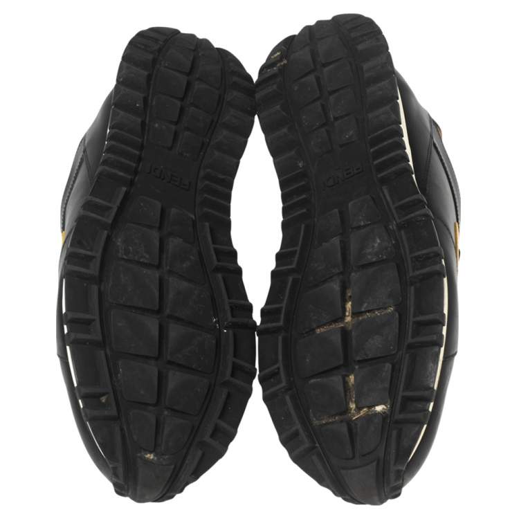 Pre Owned Fendi Black/Yellow Leather Monster Eye Studded Low-Top Sneakers Size 42
