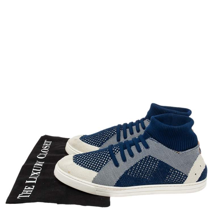Pre Owned Fendi Blue/Off White Knit Fabric Sock Sneakers Size 43