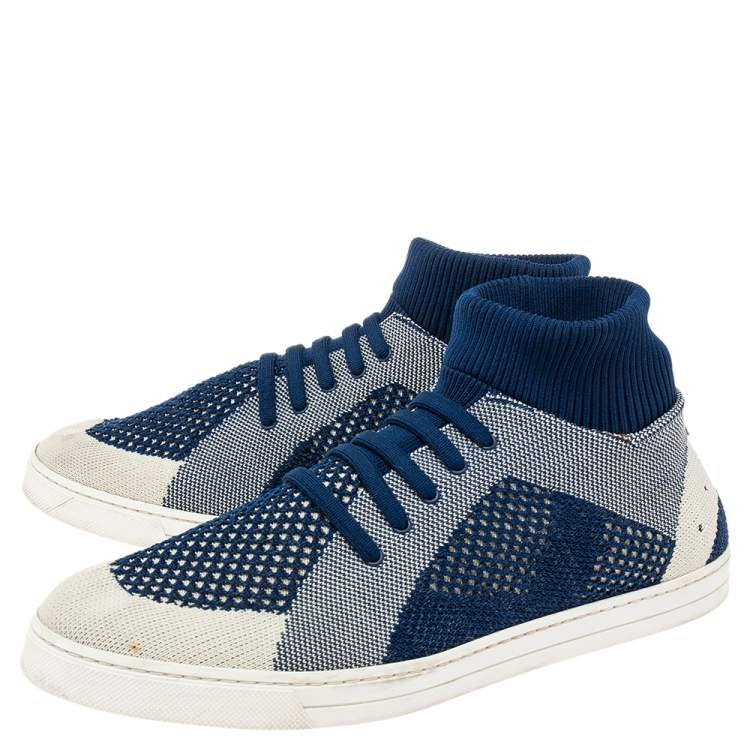 Pre Owned Fendi Blue/Off White Knit Fabric Sock Sneakers Size 43