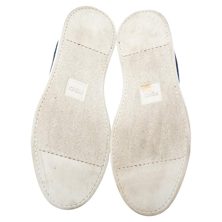Pre Owned Fendi Blue/Off White Knit Fabric Sock Sneakers Size 43