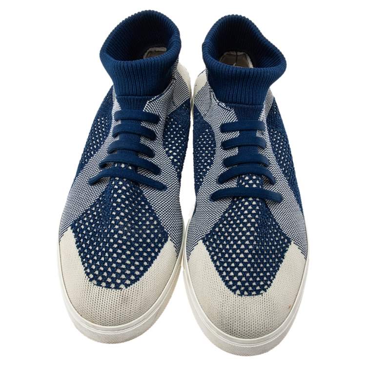 Pre Owned Fendi Blue/Off White Knit Fabric Sock Sneakers Size 43