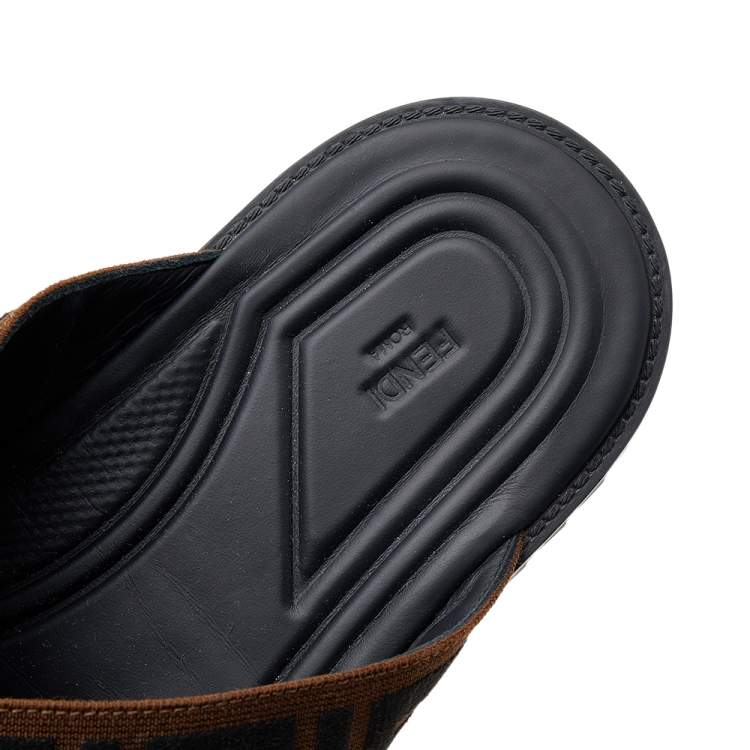 Pre Owned Fendi Brown Zucca Canvas Crisscross Slide Sandals Size 43.5
