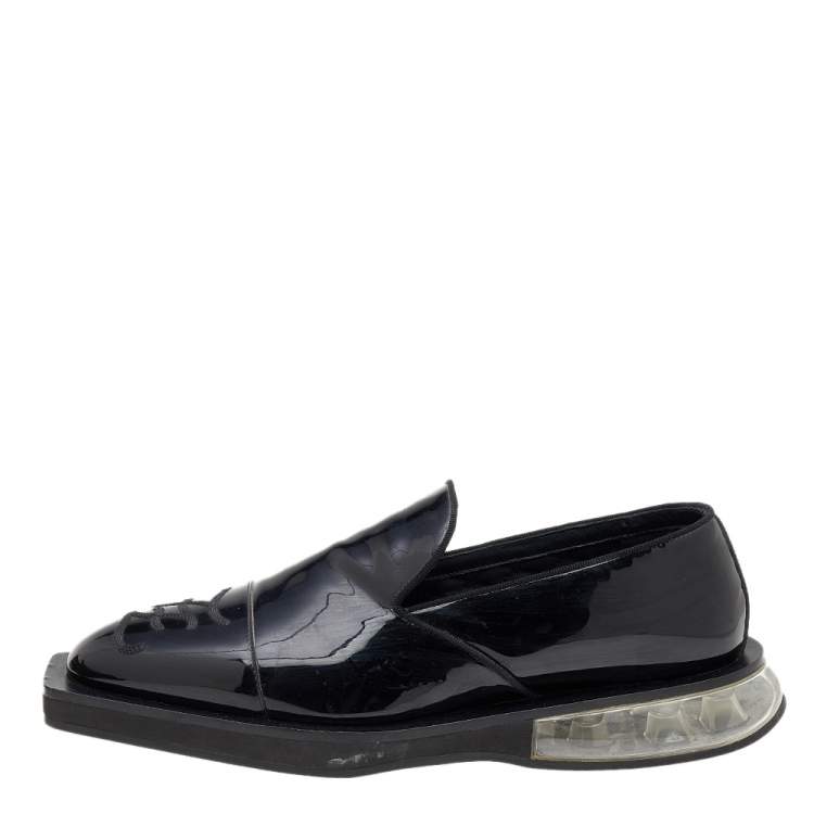 Pre Owned Fendi Black Patent Leather Slip On Loafers Size 40