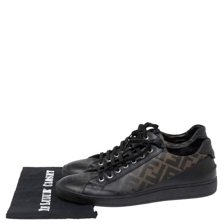 Pre Owned Fendi Black/Green  FF Canvas And Leather Low Top Sneakers Size 44