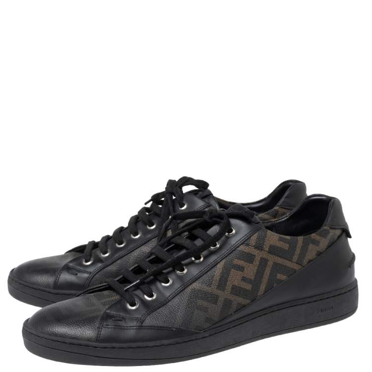 Pre Owned Fendi Black/Green  FF Canvas And Leather Low Top Sneakers Size 44