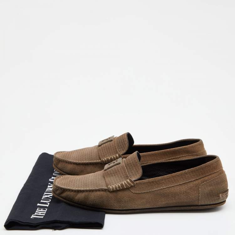 Pre Owned Fendi Brown Suede Logo Embellished Slip on Loafers Size 41