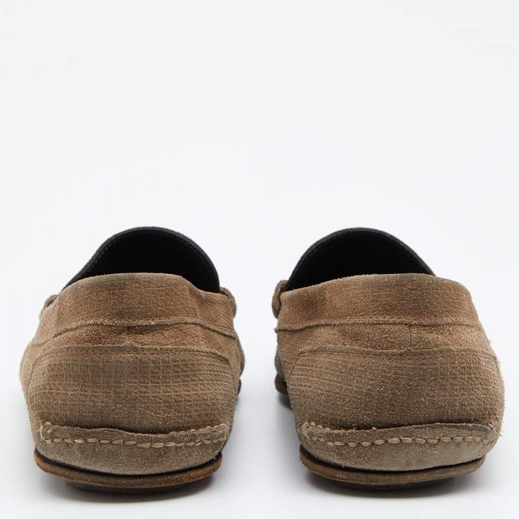 Pre Owned Fendi Brown Suede Logo Embellished Slip on Loafers Size 41