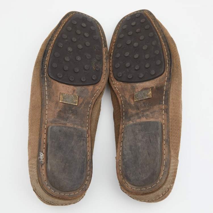 Pre Owned Fendi Brown Suede Logo Embellished Slip on Loafers Size 41
