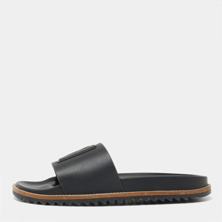 Pre Owned Fendi Black Rubber Flat Sandals Size 41