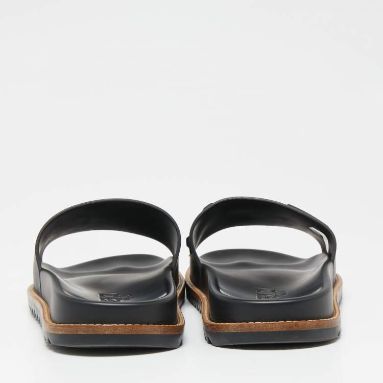 Pre Owned Fendi Black Rubber Flat Sandals Size 41