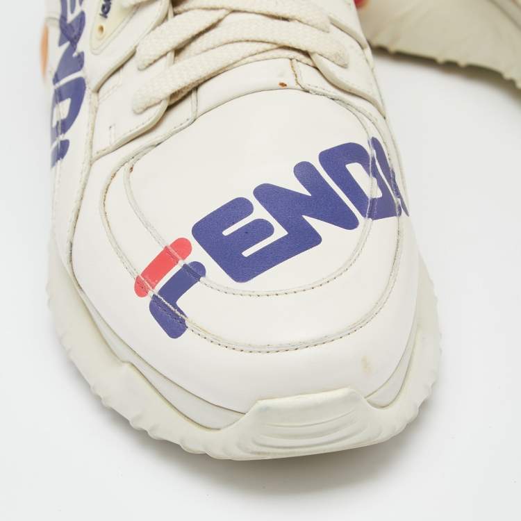 Pre Owned Fendi X Fendi Fila Cream Leather Mania Logo Low Top Sneakers Size 43