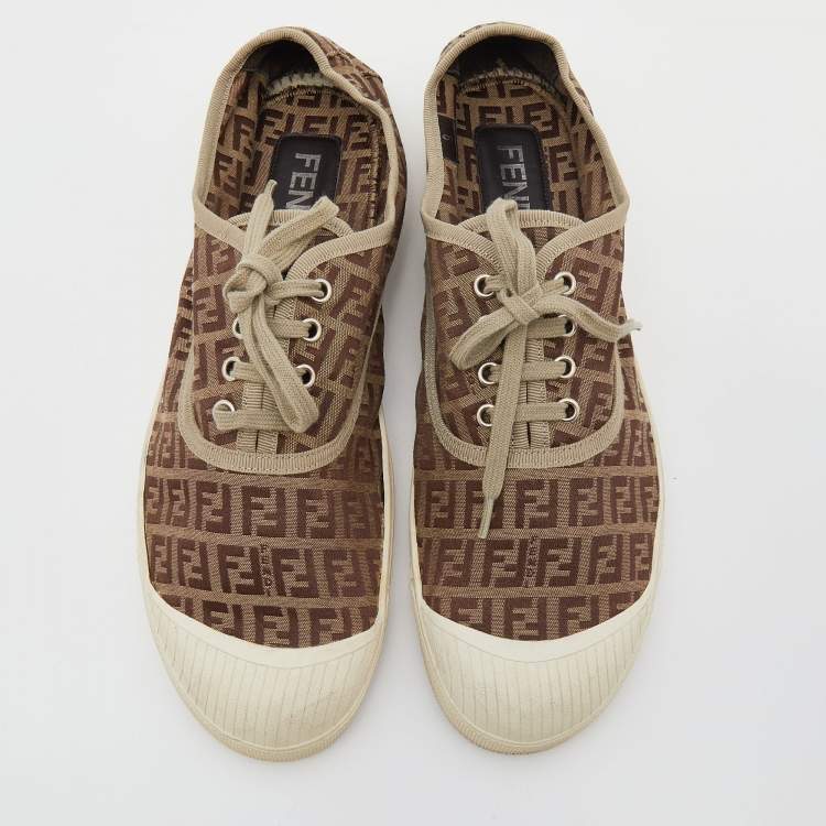Pre Owned Fendi Beige/Brown Zucca Canvas Low Top Sneakers Size 43