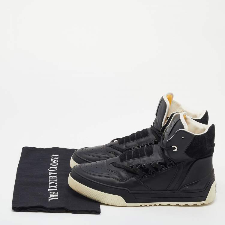 Pre Owned Fendi Black Leather And Suede Tank High Top Sneakers Size 41