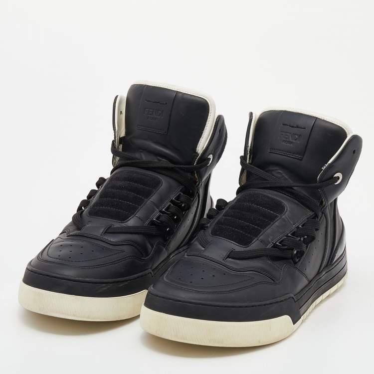 Pre Owned Fendi Black Leather And Suede Tank High Top Sneakers Size 41