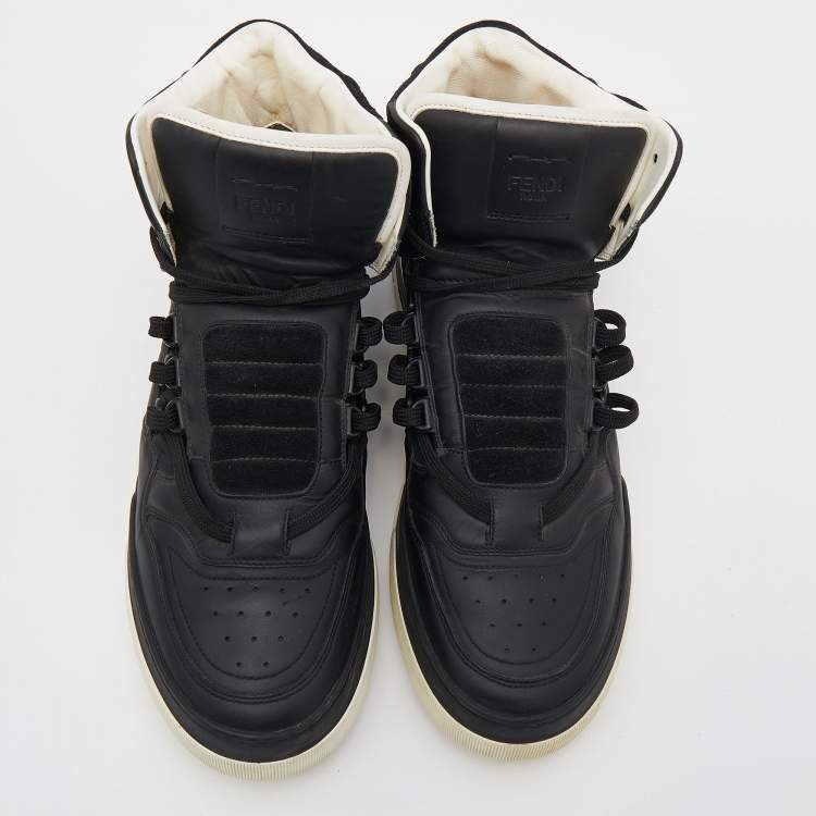 Pre Owned Fendi Black Leather And Suede Tank High Top Sneakers Size 41