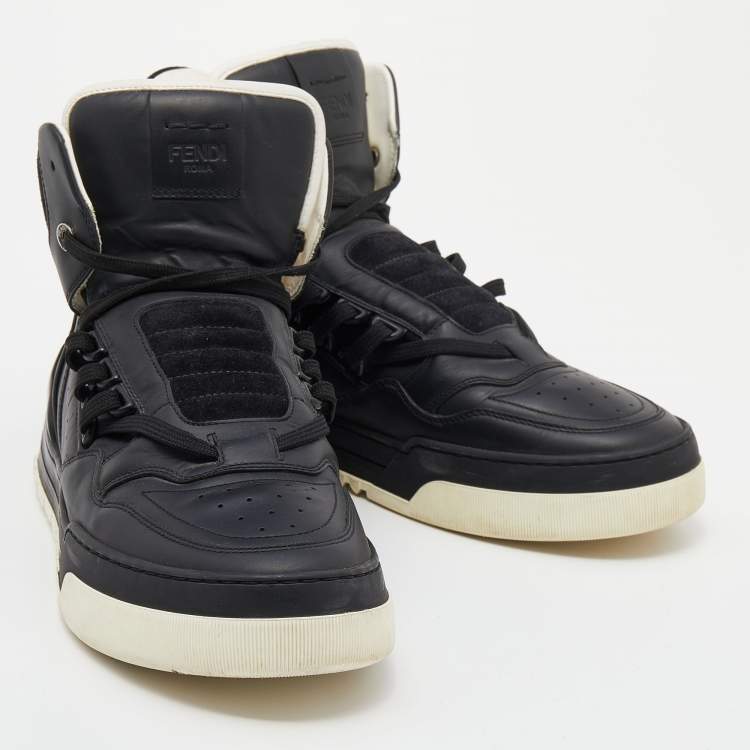Pre Owned Fendi Black Leather And Suede Tank High Top Sneakers Size 41