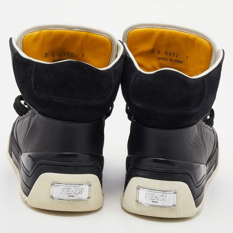 Pre Owned Fendi Black Leather And Suede Tank High Top Sneakers Size 41