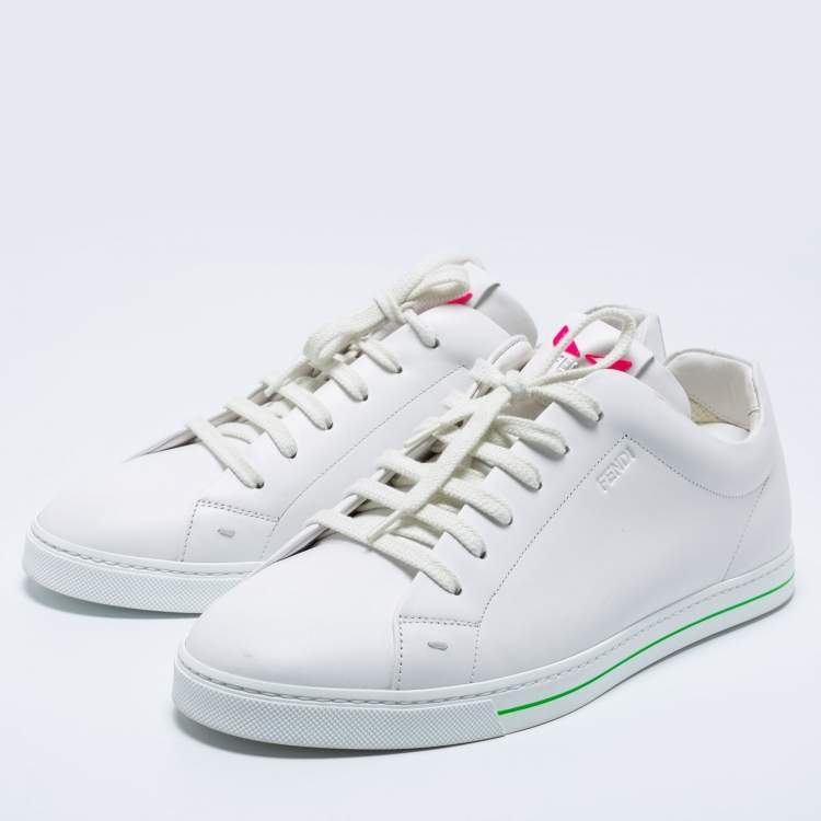 Pre Owned Fendi White Leather Low-Top Sneakers Size 43