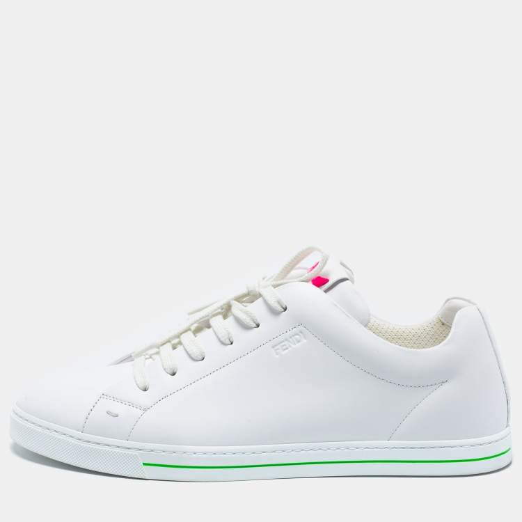 Pre Owned Fendi White Leather Low-Top Sneakers Size 43