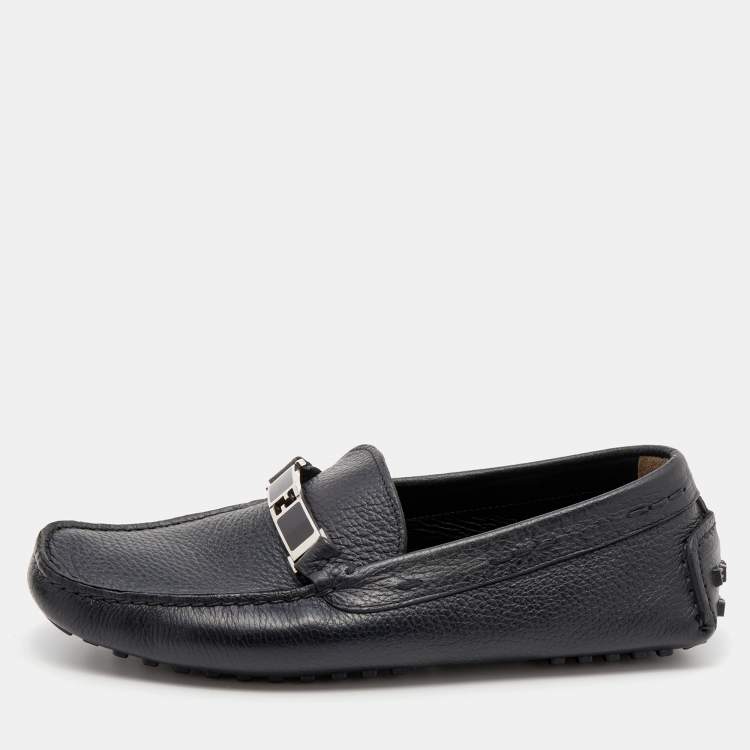 Pre Owned Fendi Black Leather Slip On Loafers Size 40