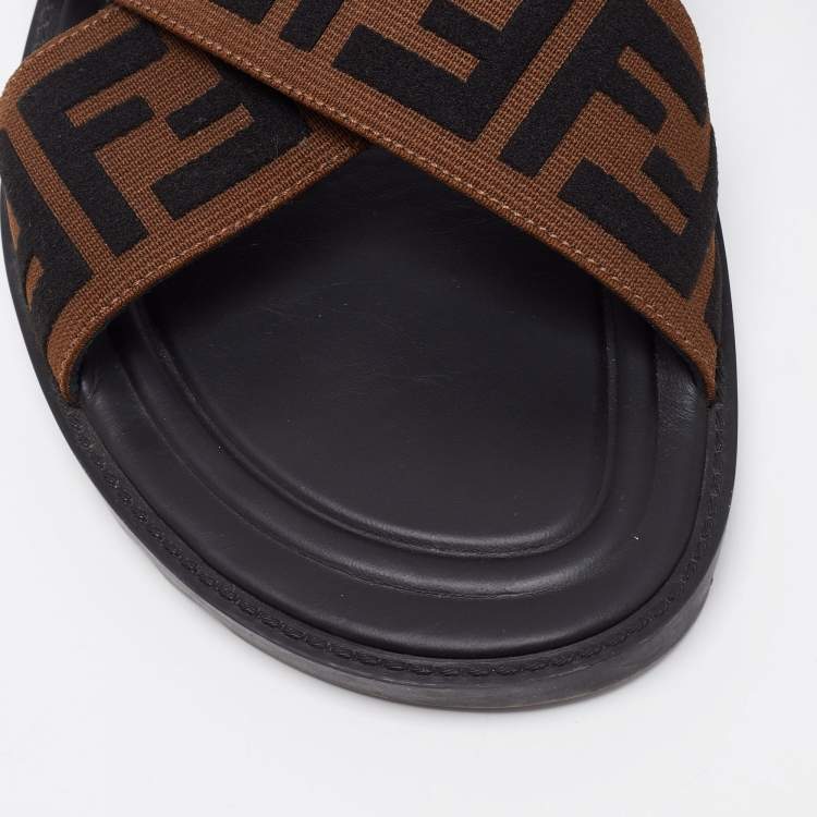 Pre Owned Fendi Brown Zucca Canvas Crisscross Slide Sandals Size 41