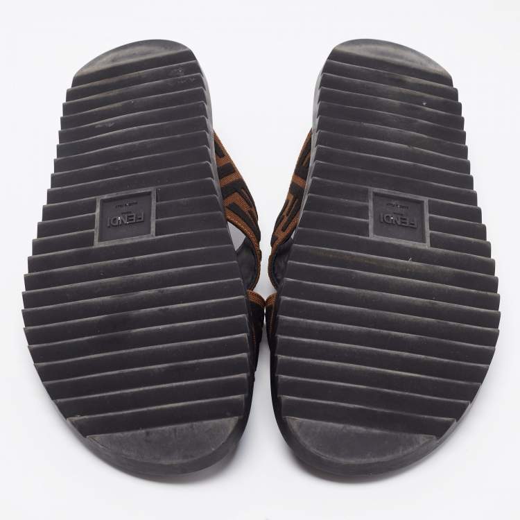 Pre Owned Fendi Brown Zucca Canvas Crisscross Slide Sandals Size 41