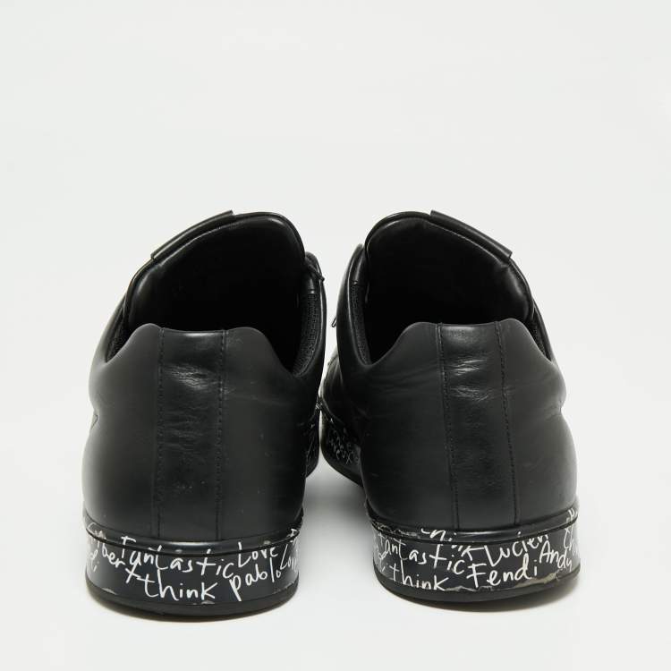 Pre Owned Fendi Black Leather Low-Top Sneakers Size 42