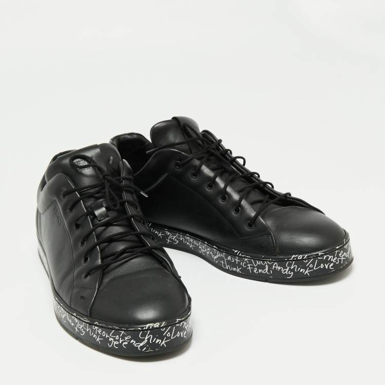 Pre Owned Fendi Black Leather Low-Top Sneakers Size 42