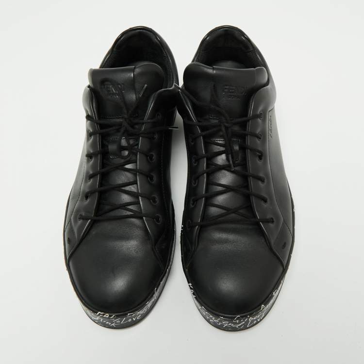 Pre Owned Fendi Black Leather Low-Top Sneakers Size 42