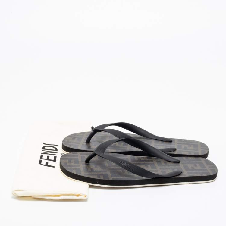 Pre Owned Fendi Black/Olive Green Rubber Thong Flats Size 41