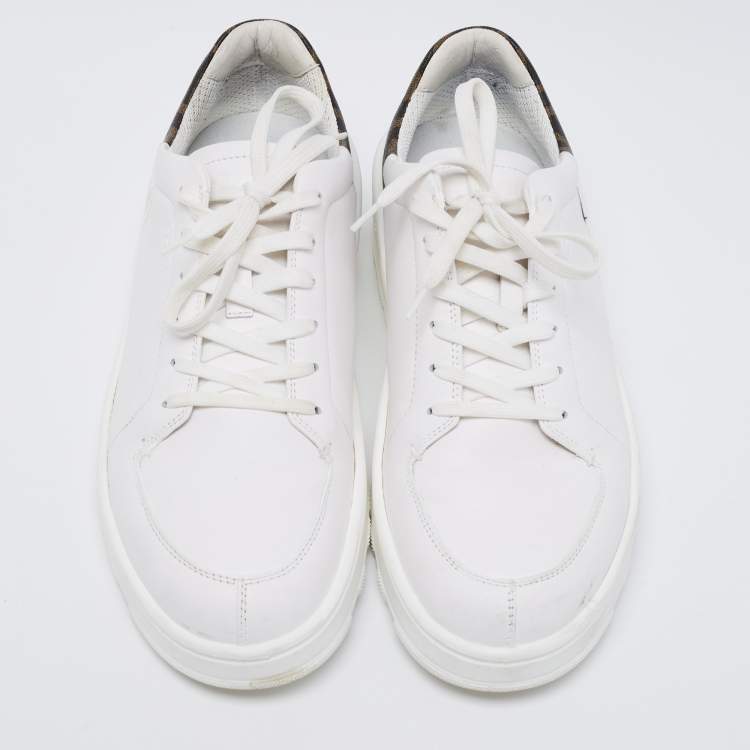 Pre Owned Fendi White/Brown Zucca Coated Canvas And Leather Low Top Sneakers Size 42