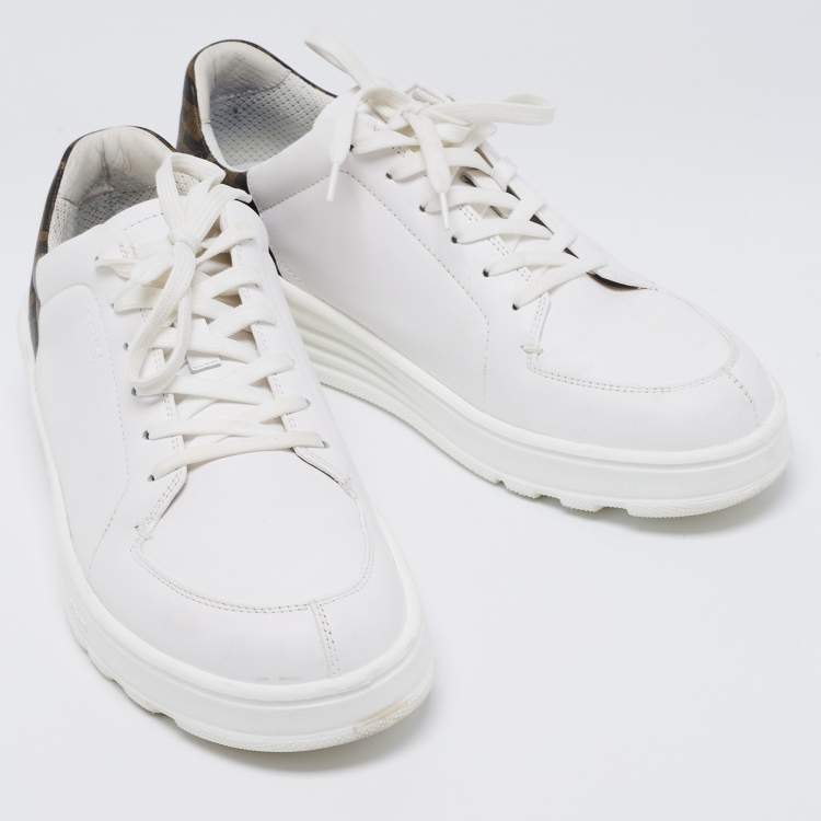 Pre Owned Fendi White/Brown Zucca Coated Canvas And Leather Low Top Sneakers Size 42