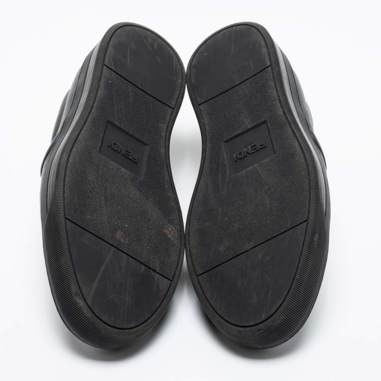 Pre Owned Fendi Black Python And Leather Trim Monster Spikes Slip On Sneakers Size 41