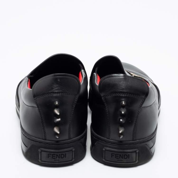Pre Owned Fendi Black Python And Leather Trim Monster Spikes Slip On Sneakers Size 41