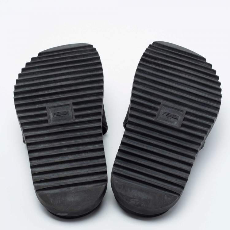 Pre Owned Fendi Black Rubber Embossed FF Logo Slides Size 43