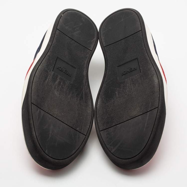 Pre Owned Fendi Multicolor Leather and Suede Trim Monster Slip On Sneakers Size 46