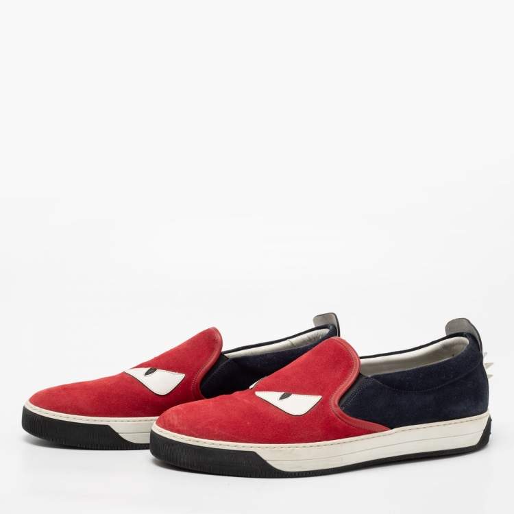 Pre Owned Fendi Multicolor Leather and Suede Trim Monster Slip On Sneakers Size 46