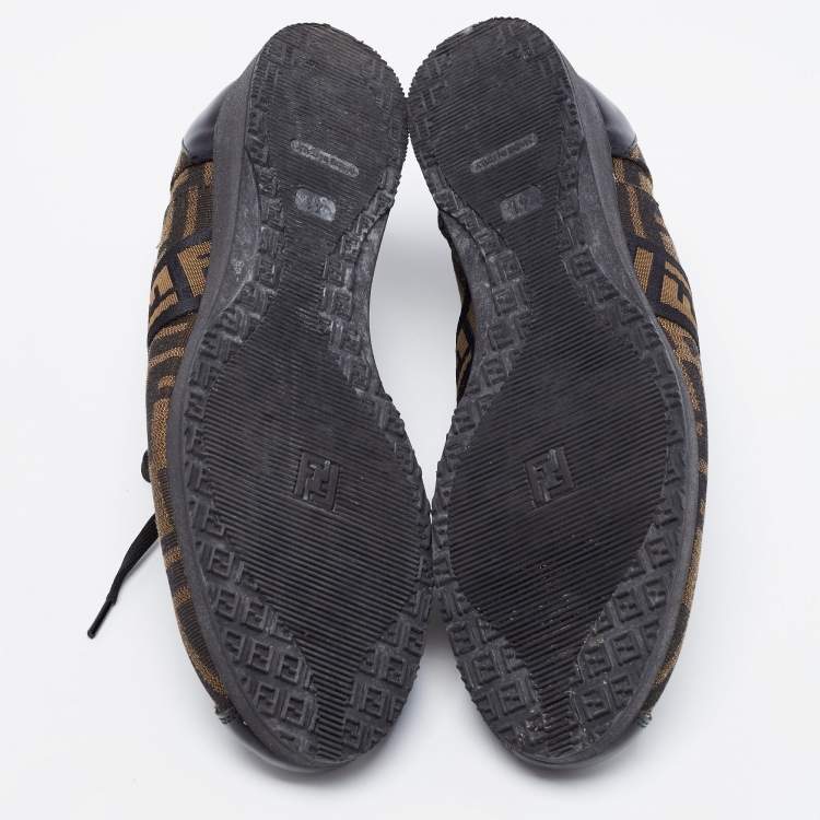 Pre Owned Fendi Tobacco/Black Zucca Canvas and Leather Low-Top Sneakers Size 41