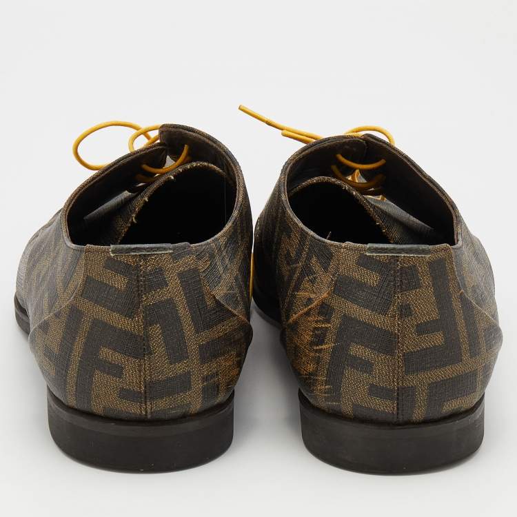 Pre Owned Fendi Tobacco Zucca Coated Canvas Lace Up Derby Size 42.5