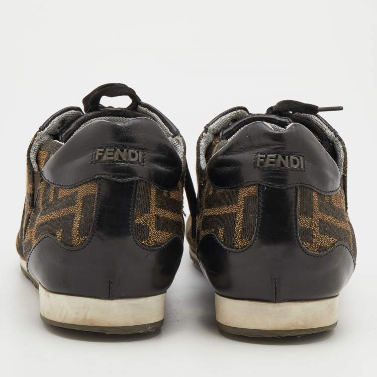 Pre Owned Fendi Brown/Black Zucca Canvas And Leather Low Top Sneakers Size 44