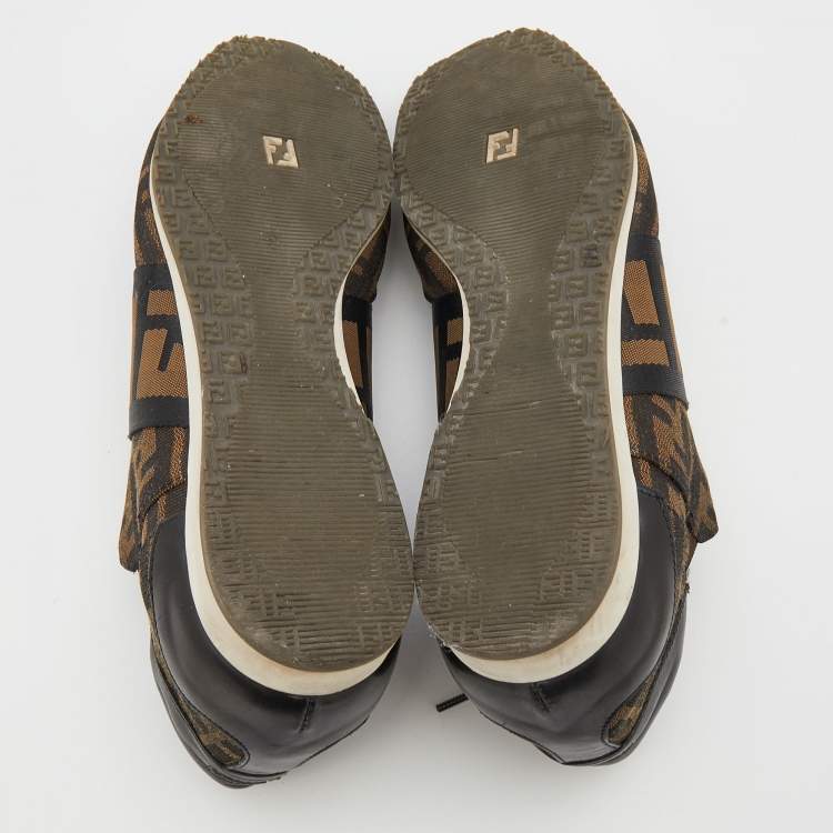 Pre Owned Fendi Brown/Black Zucca Canvas And Leather Low Top Sneakers Size 44