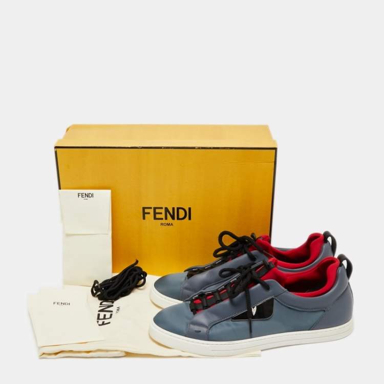 Pre Owned Fendi Red/Grey Leather And Fabric  Rockoko Low Top Sneakers Size 42 