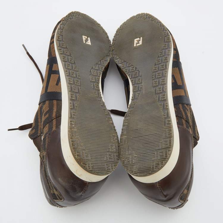 Pre Owned Fendi Brown Zucca Canvas And Leather Low Top Sneakers Size 43.5