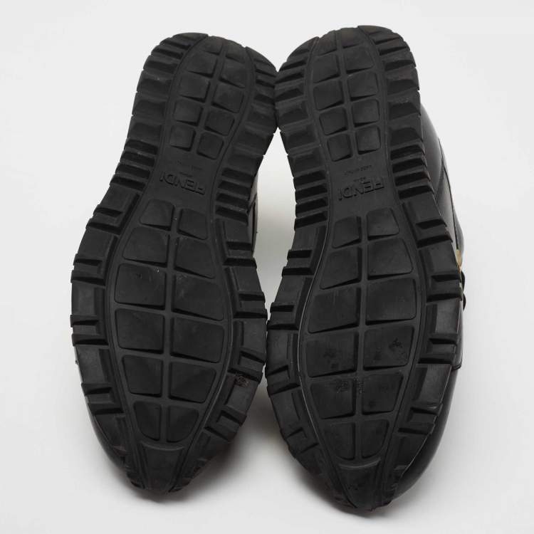 Pre Owned Fendi Black/Yellow Leather And Suede Monster Studded Sneakers Size 40