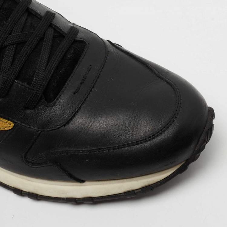 Pre Owned Fendi Black/Yellow Leather And Suede Monster Studded Sneakers Size 40