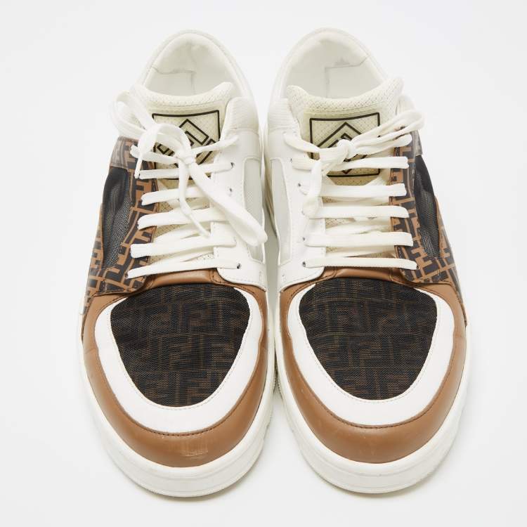 Pre Owned Fendi Tri Color Zucca Leather and Mesh Low Top Sneakers Size 44