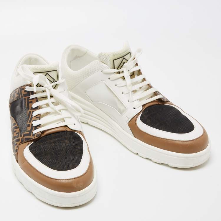 Pre Owned Fendi Tri Color Zucca Leather and Mesh Low Top Sneakers Size 44